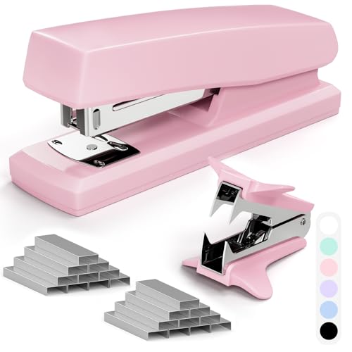 upgraded Pink Office Stapler, 25 Sheet Capacity with 2000 Staples and Set