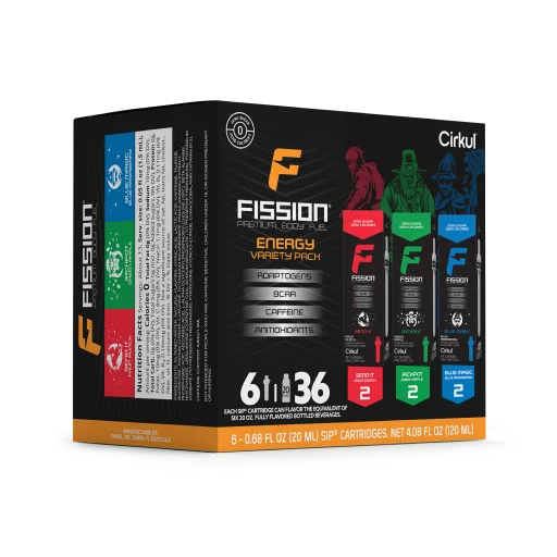 Vitamin-Infused Fission 6-Pack Variety Pack 97EI - Sugar-Free Fruit Flavor Cartridge Refill Detail