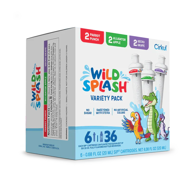 Sugar-Free Wild Splash 6-Pack Variety Pack 2TB7 - Zero-Calorie Multi-Flavor Sip Pods for Water Bottle Detail